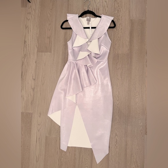 ASOS DESIGN plunge ruffle midi dress with waterfall skirt Cosmic sky, Size US 4 - Picture 6 of 7